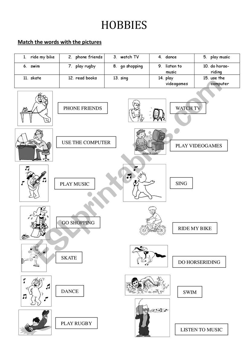 HOBBIES worksheet