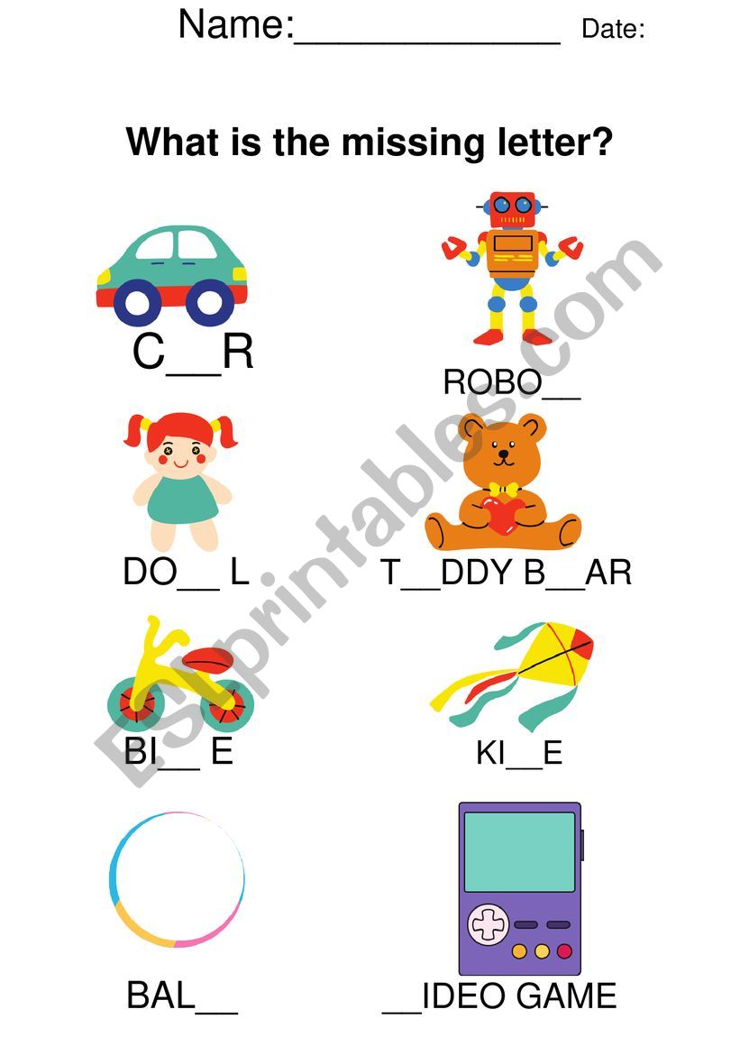 Toys - Complete the missing letter