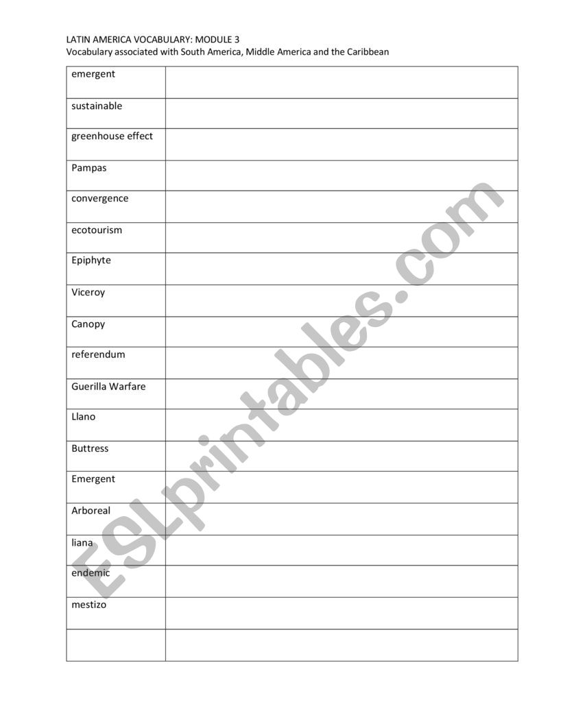 South American Geo worksheet