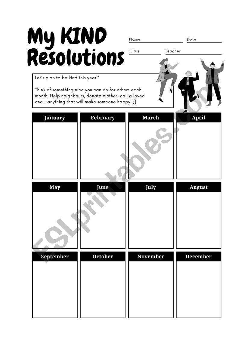 My Kind Resolutions worksheet