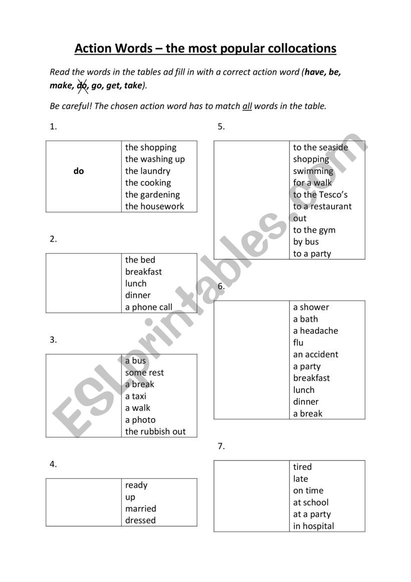 Acrion verbs exercise worksheet