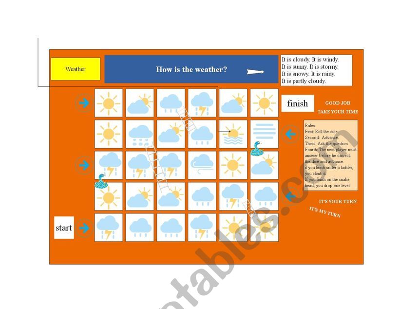 Weather board game worksheet