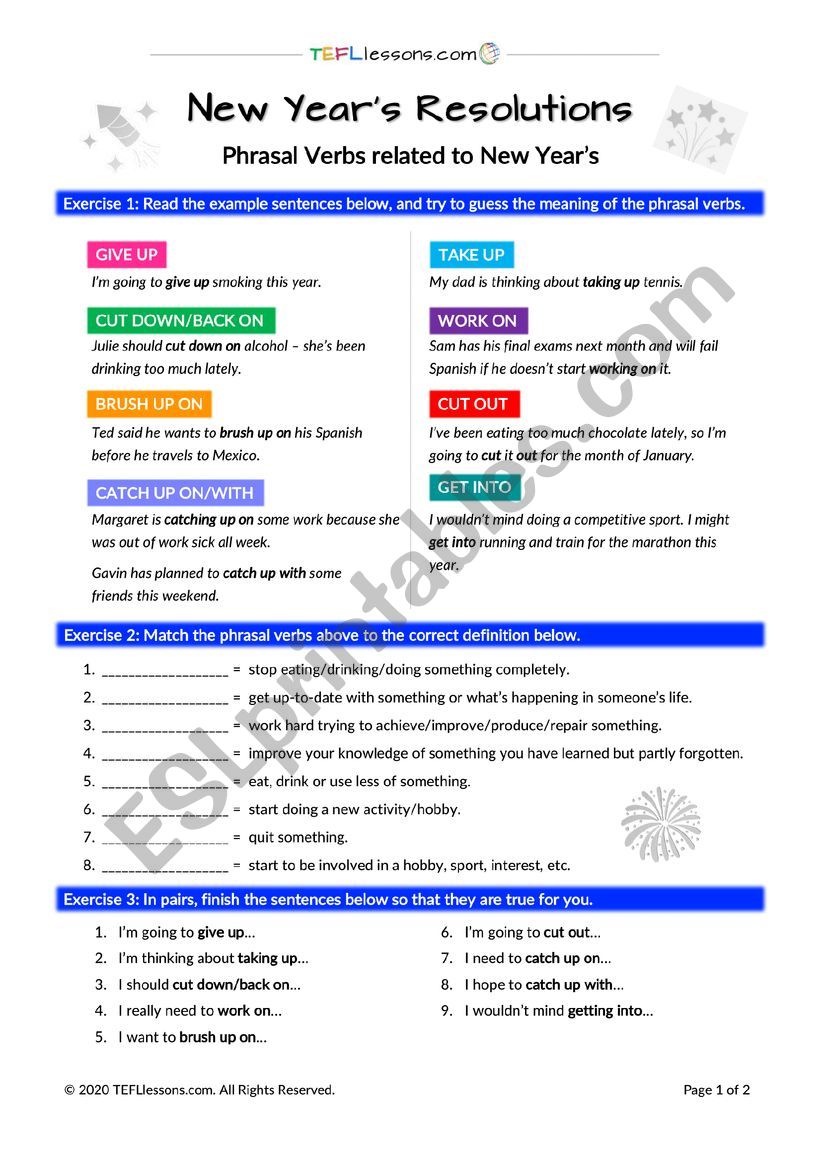 New Year Phrasal Verbs worksheet