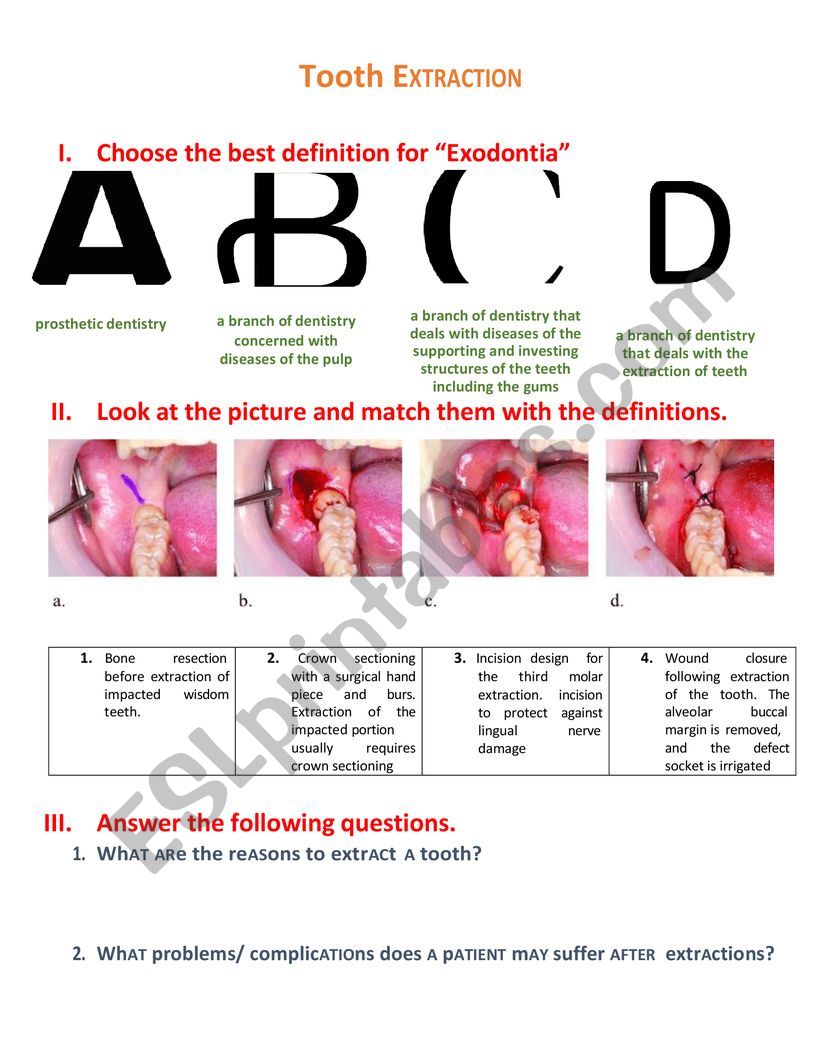 Tooth Extraction  worksheet