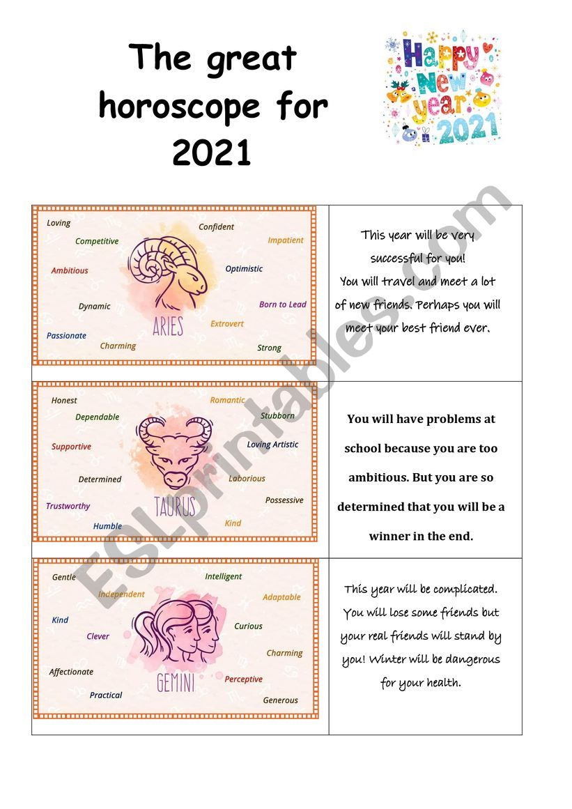 The great horoscope for 2021 worksheet