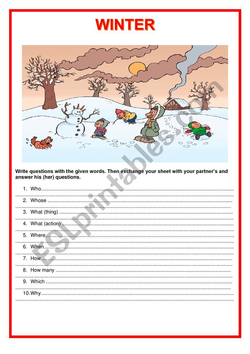 Pairwork - Winter worksheet