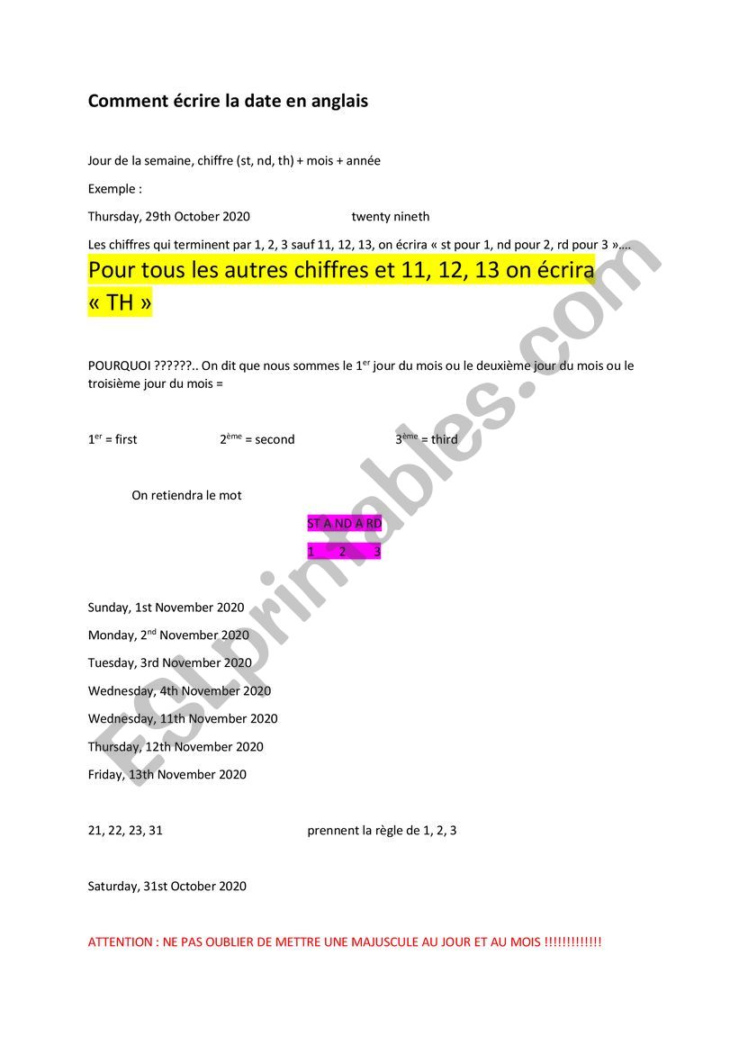 The date worksheet