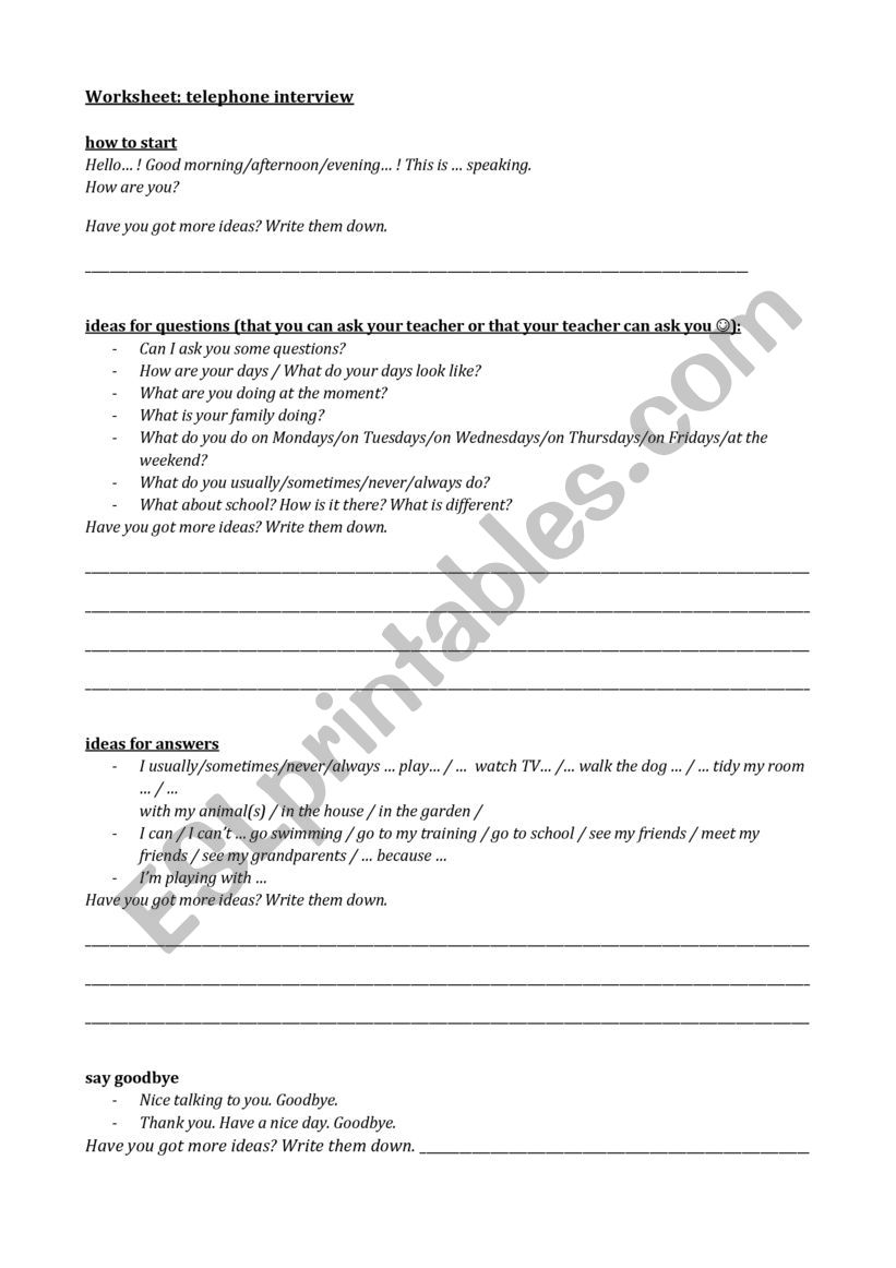 telephone dialogue worksheet