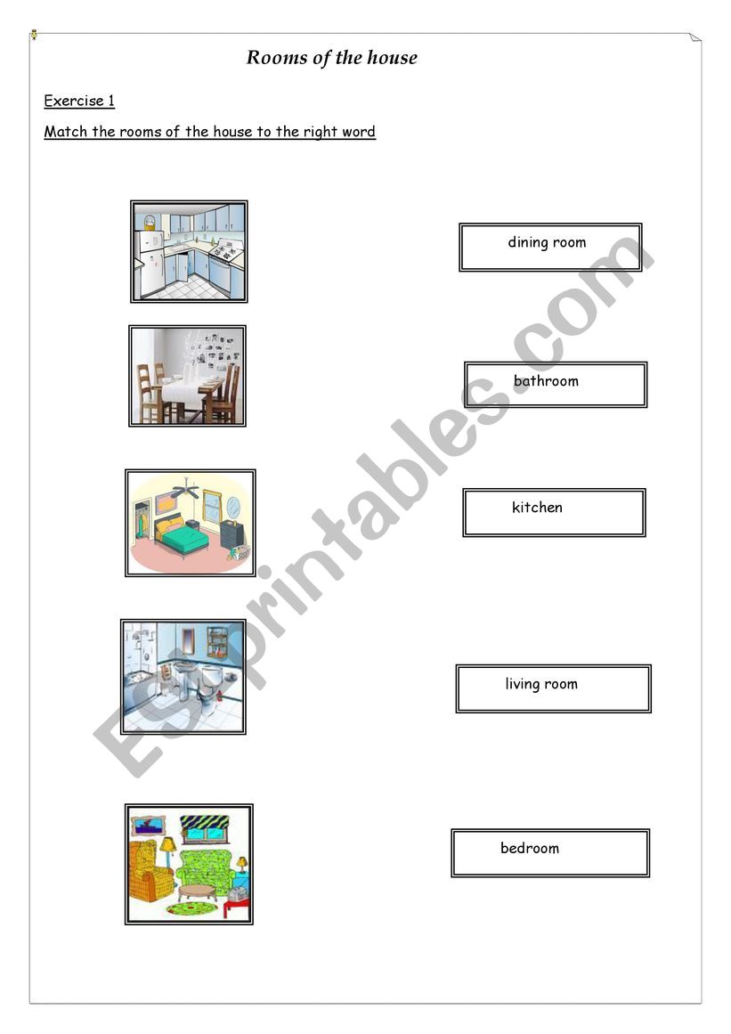 Rooms of the house worksheet