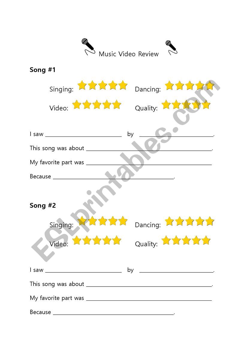 Music Video Reviews worksheet