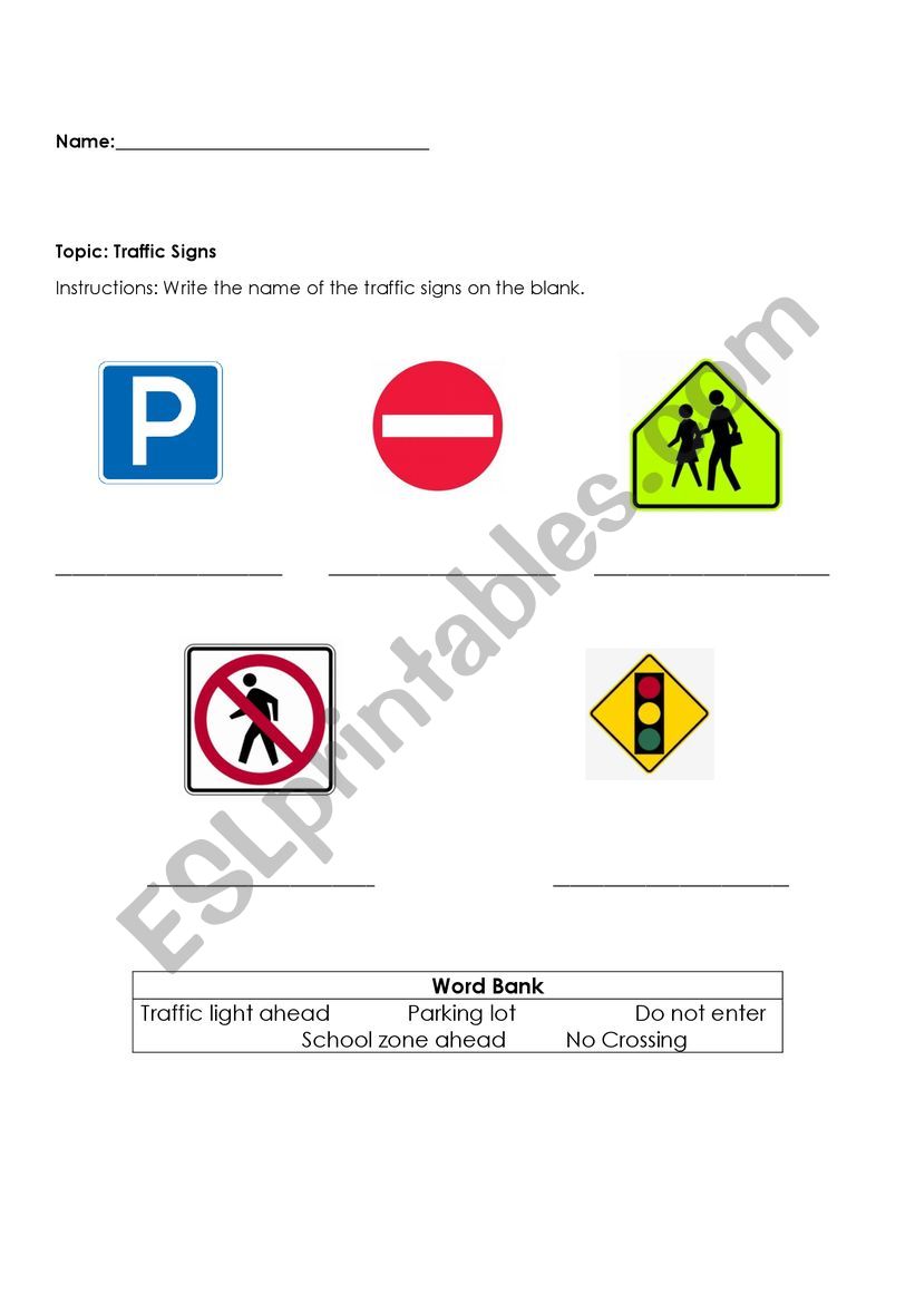 Traffic signs worksheet worksheet