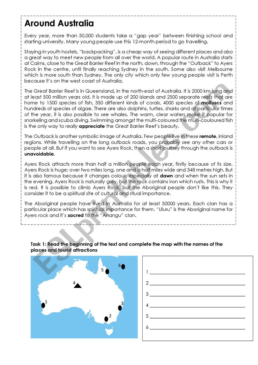 Around Australia Reading worksheet