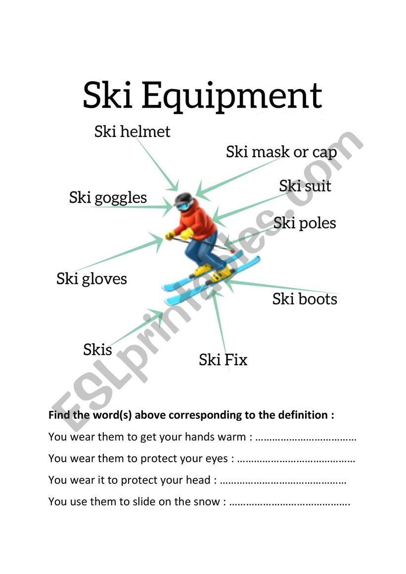 Exercise about Ski Equipment worksheet