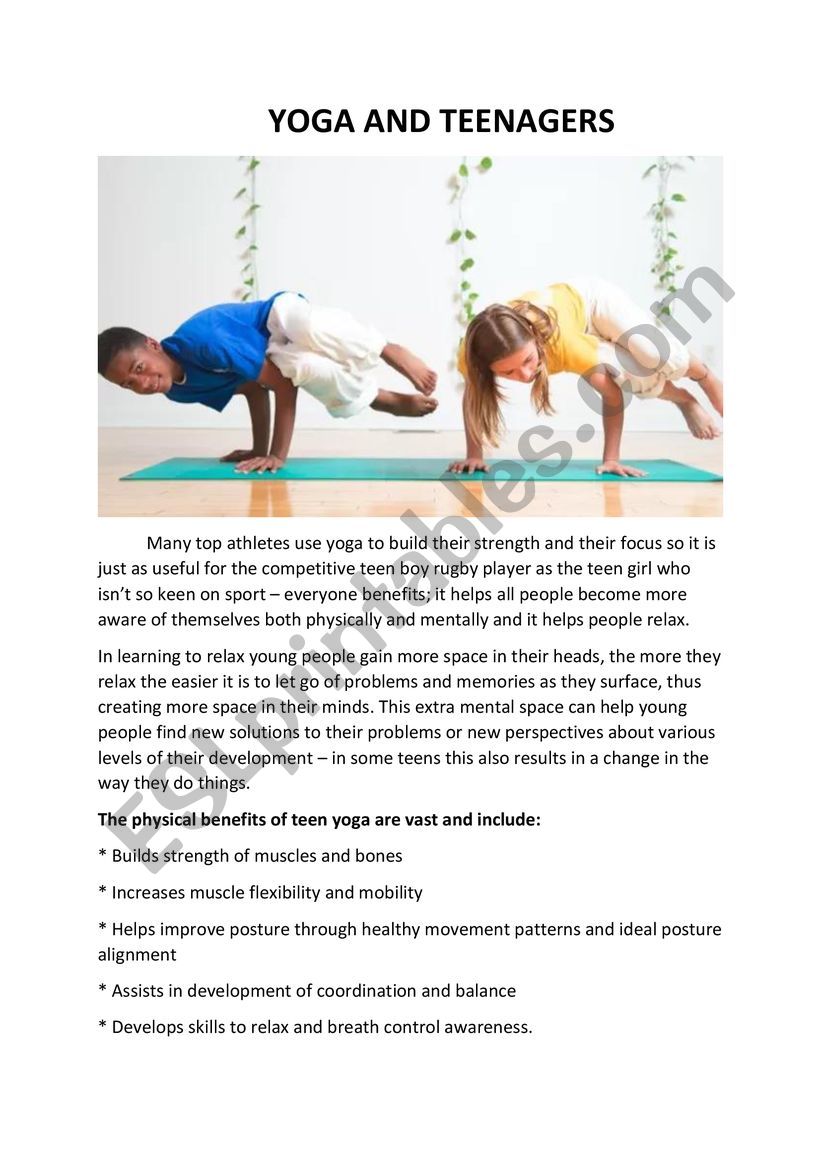 Yoga and Teenagers worksheet