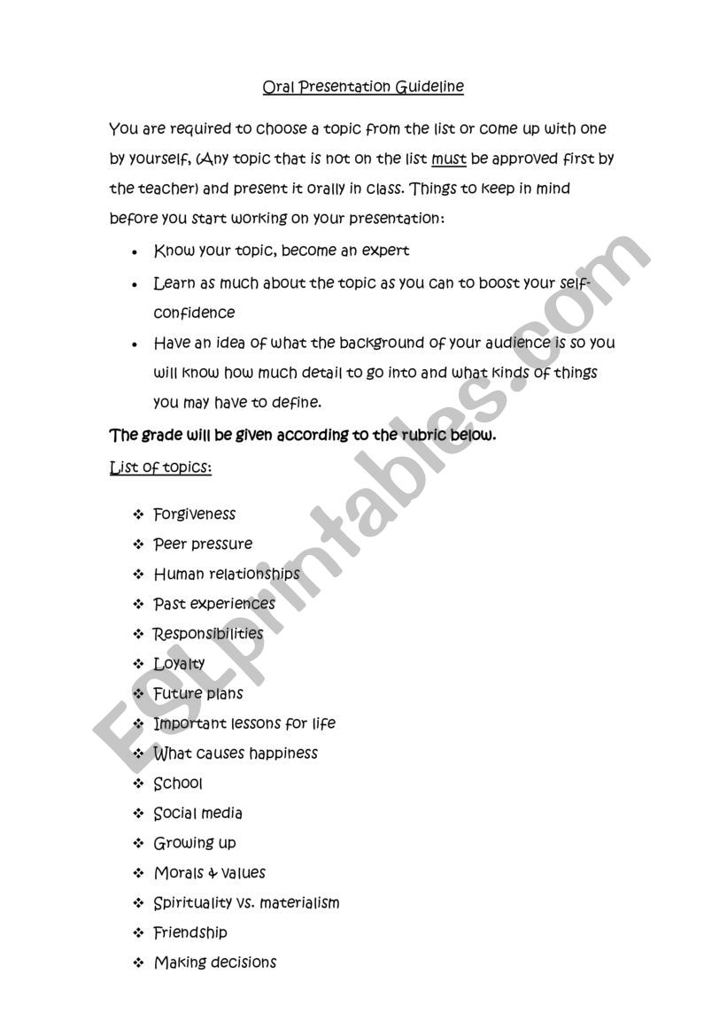 Oral Presentation Book Report Guidelines