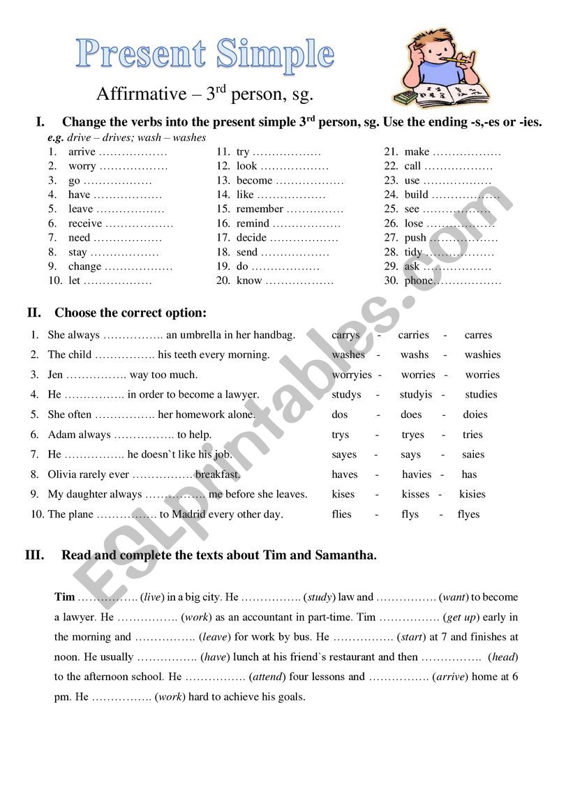 Present Simple - Affirmative - 3rd person, singular