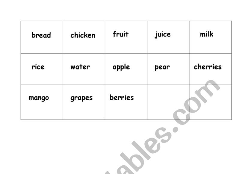 Food worksheet