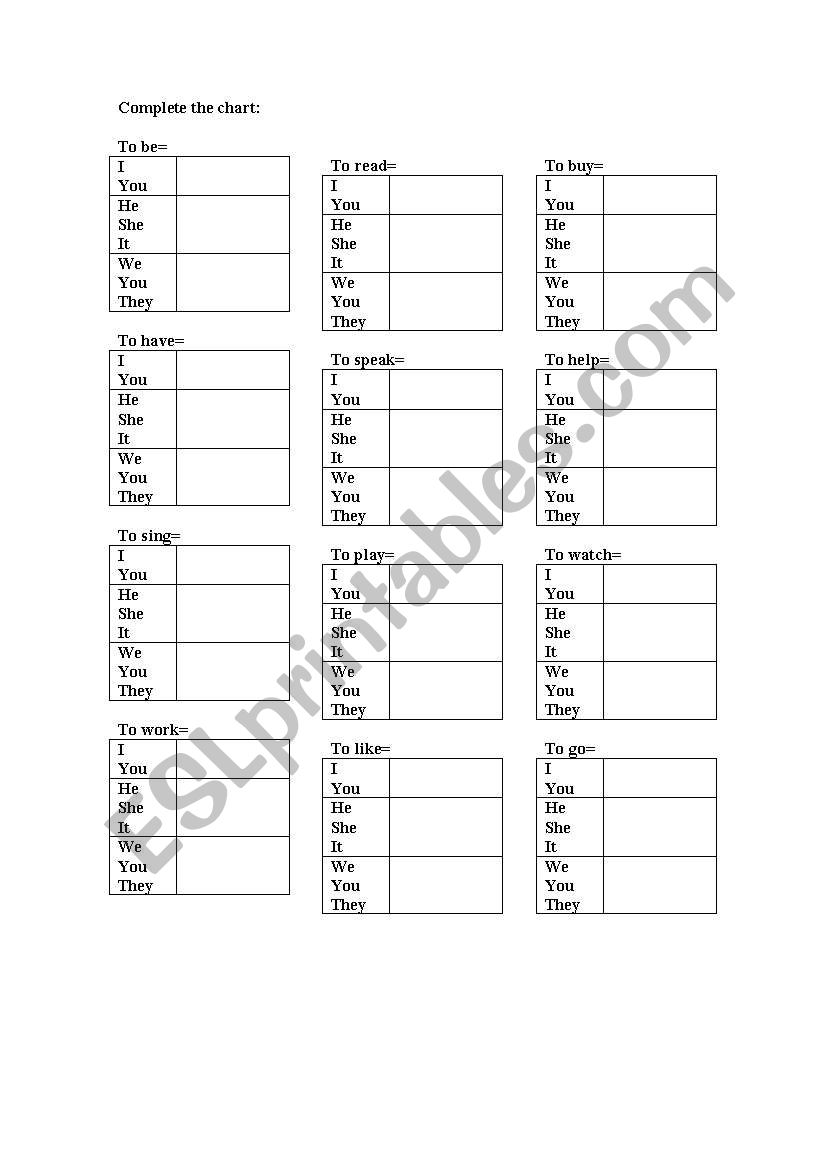 Simple Present Table worksheet