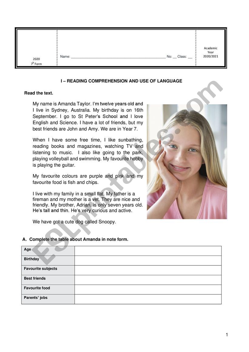 personal identification 2 worksheet
