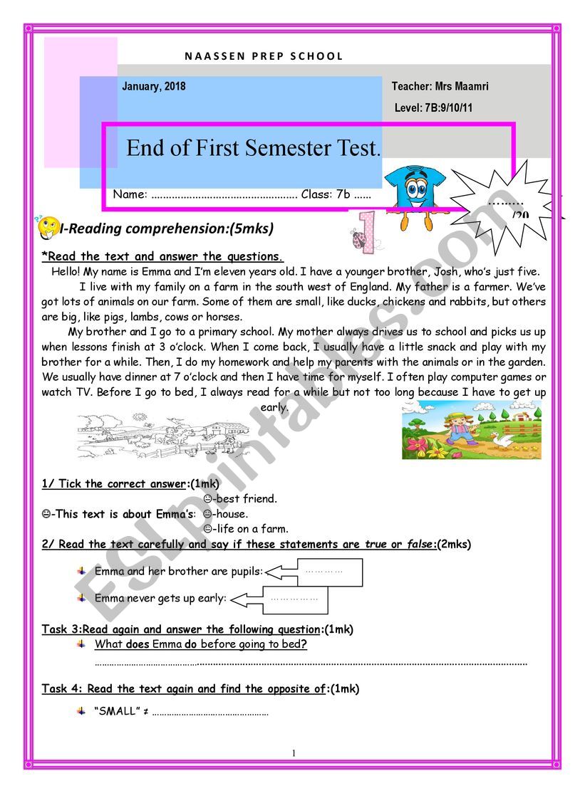English test worksheet
