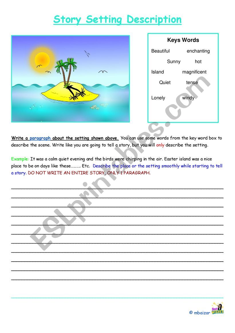 Setting of a Story worksheet