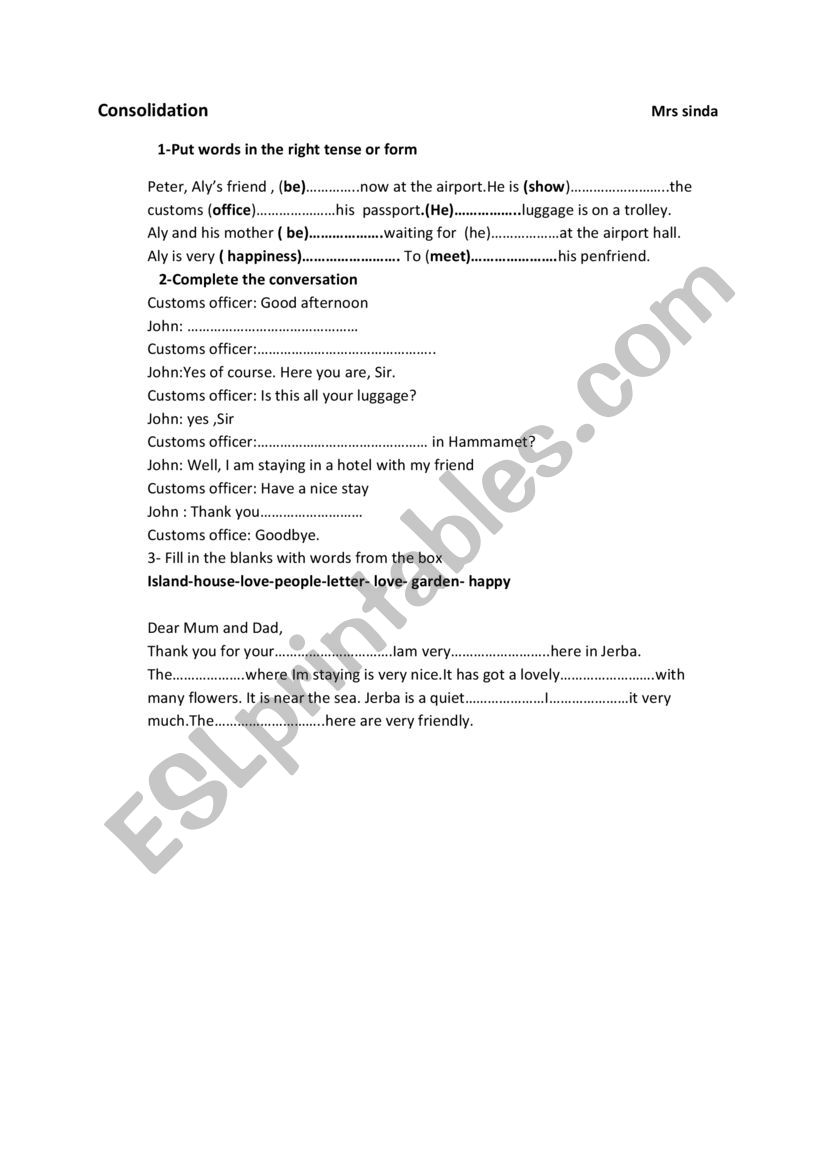 consolidation worksheet
