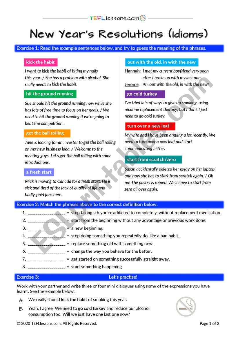 New Year Idioms worksheet