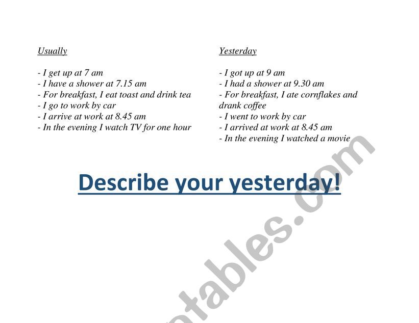 Past simple routine worksheet