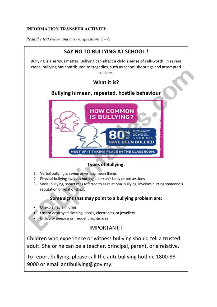 SAY NO TO BULLYING+KEY ANSWERS