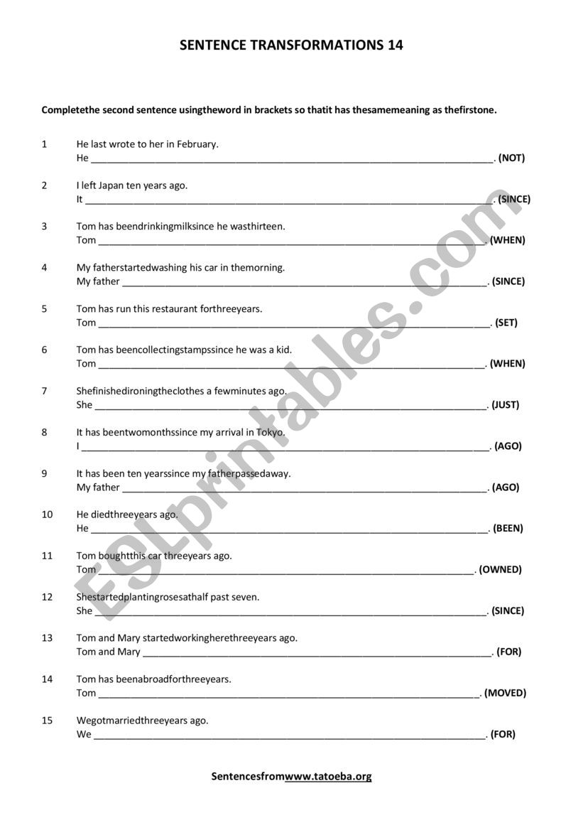 Sentence Transformation ESL Worksheet By Serg l