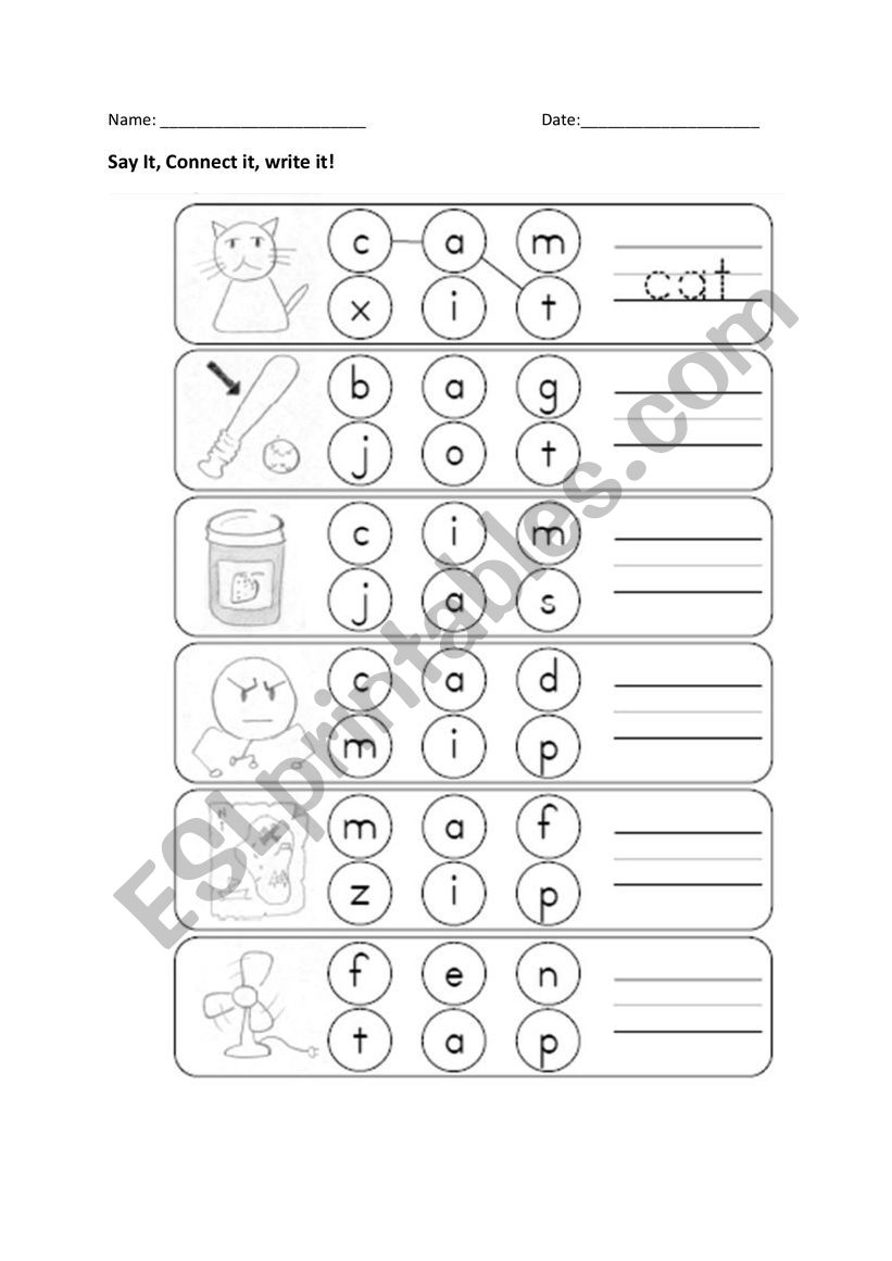 Vowel short a worksheet