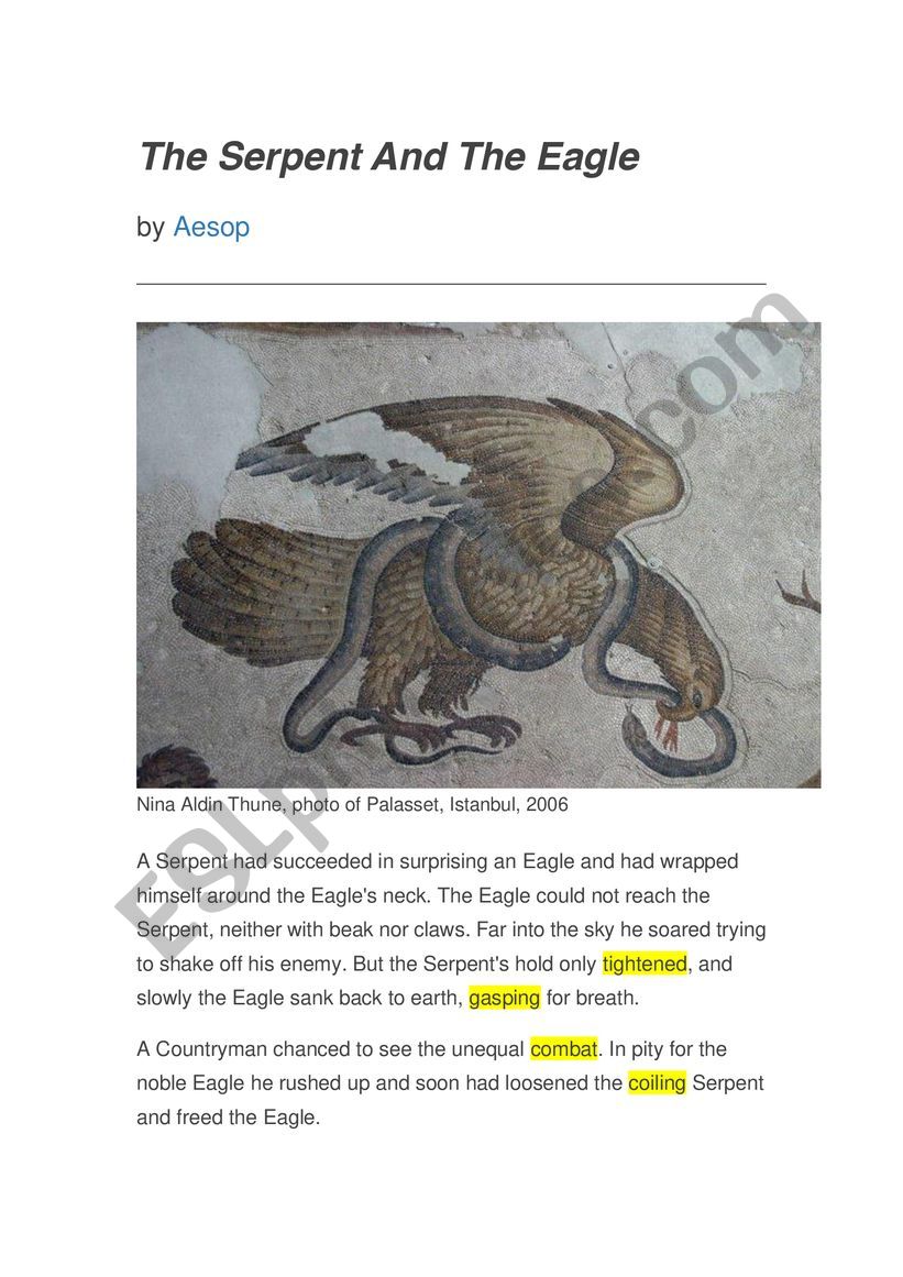 Reading exercise with Aesop�s Fable The serpent and the eagle