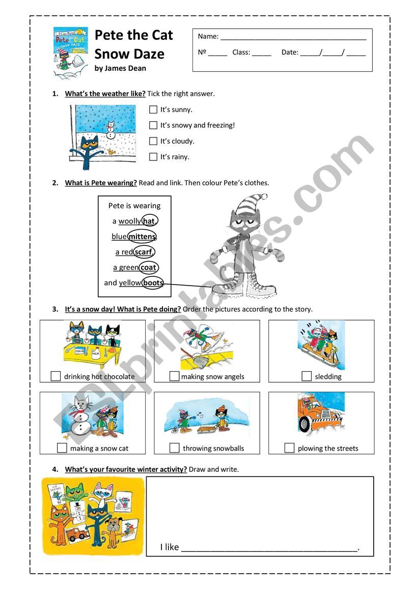 Pete the Cat - Snow Daze worksheet