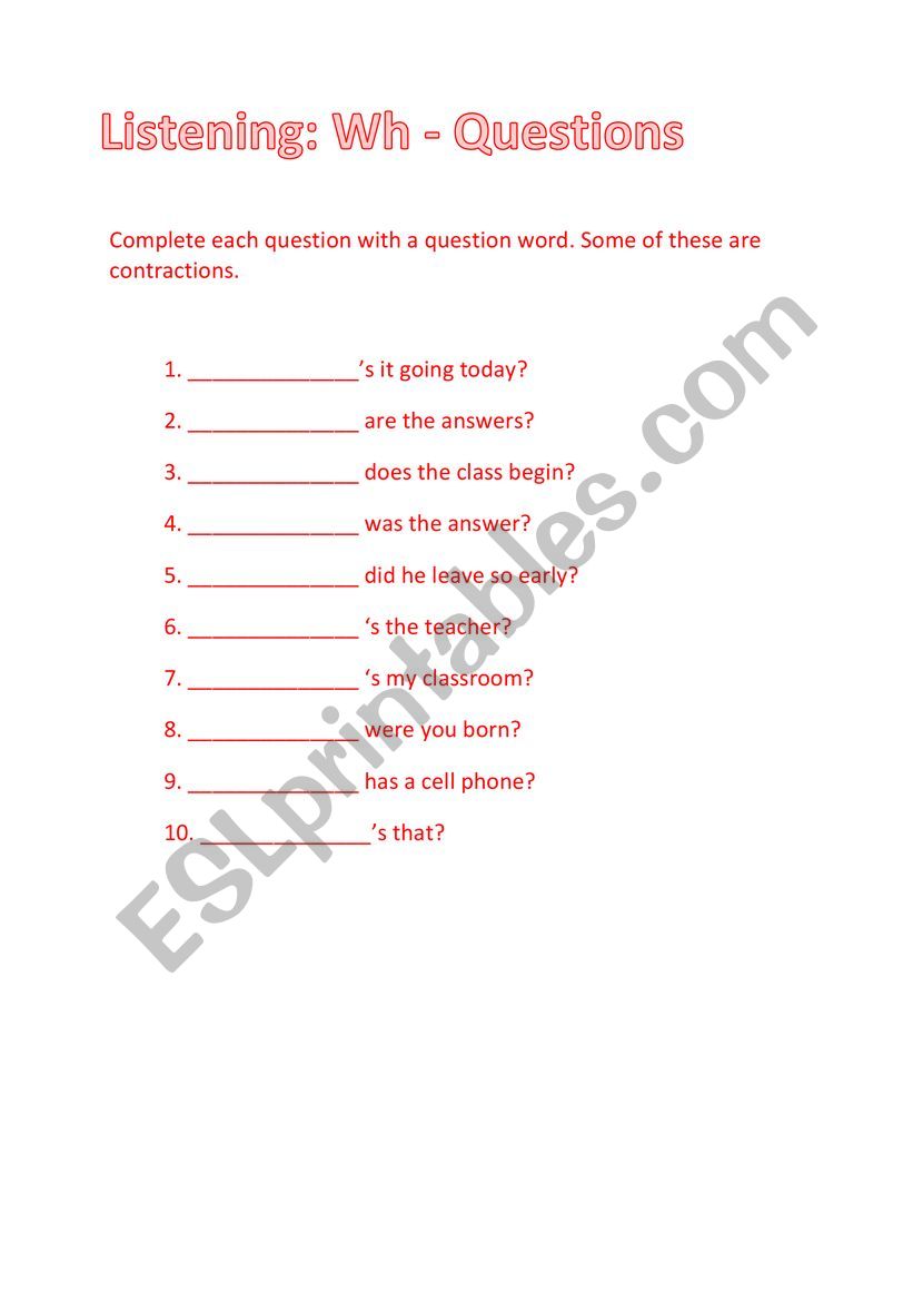 WH - QUESTIONS  worksheet