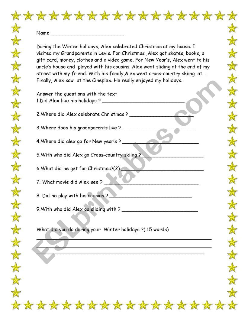Winter Holiday  Reading worksheet