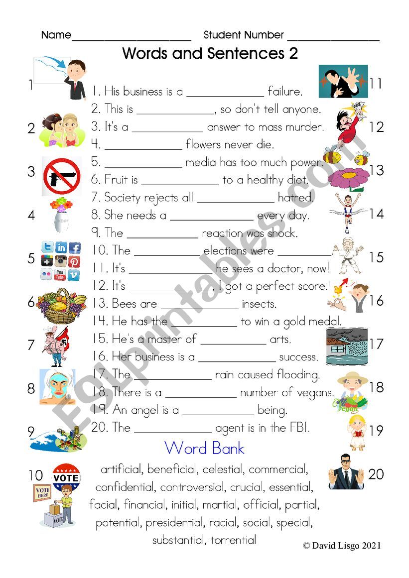 Words and Sentences 2 worksheet