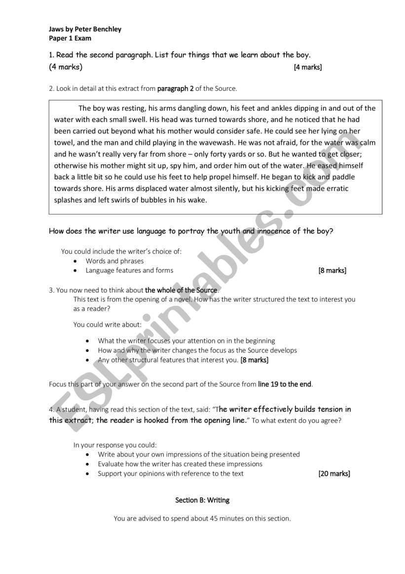 jaws worksheet