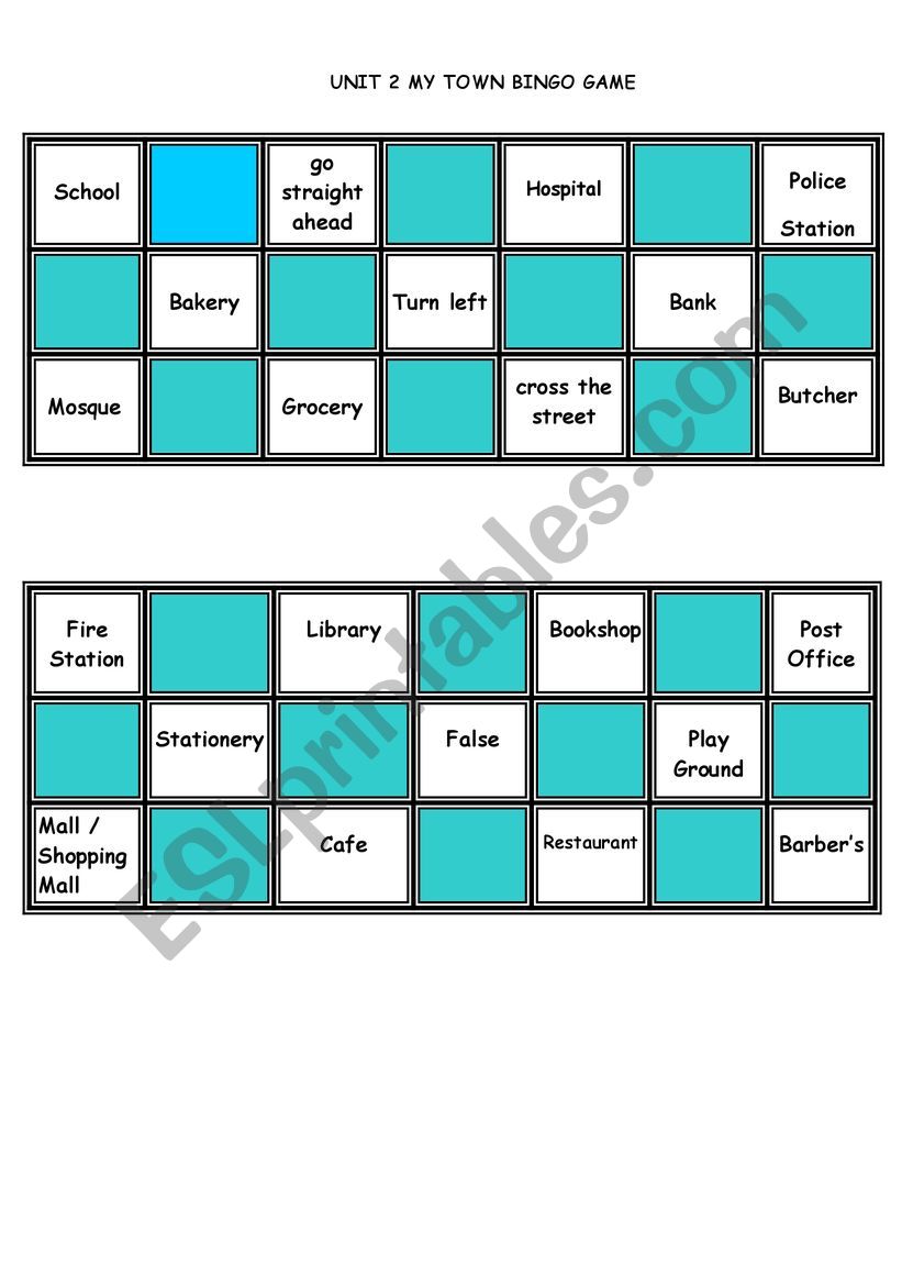 MY TOWN BINGO GAME worksheet