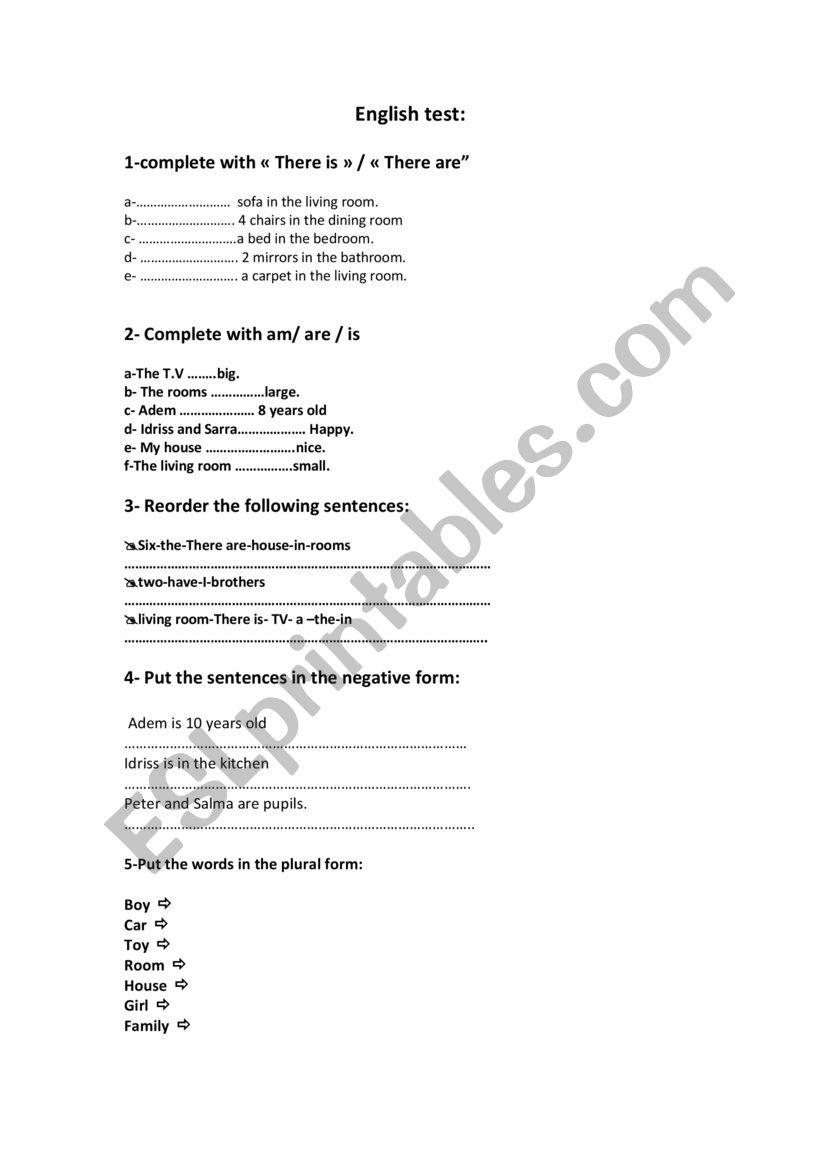 6th form English test worksheet