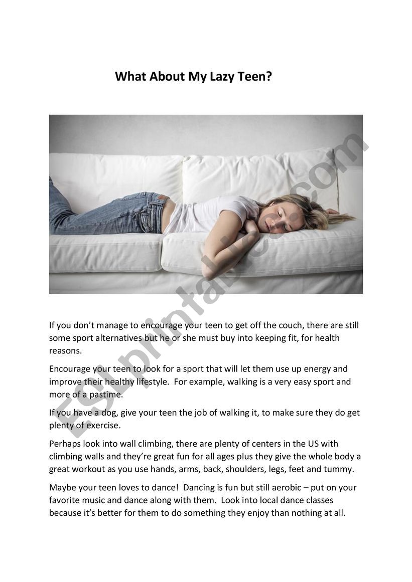 What about my lazy teen? worksheet