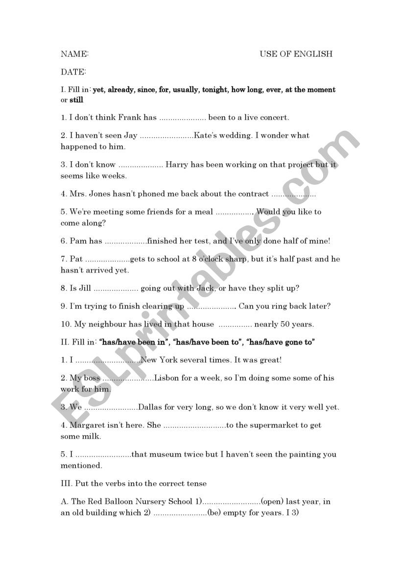 B1/B1+  level test worksheet