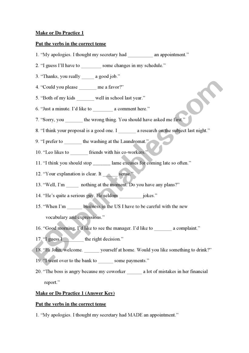 Make or Do Practice 1 worksheet