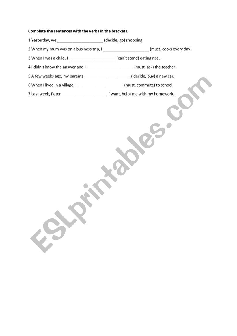 Past simple worksheet