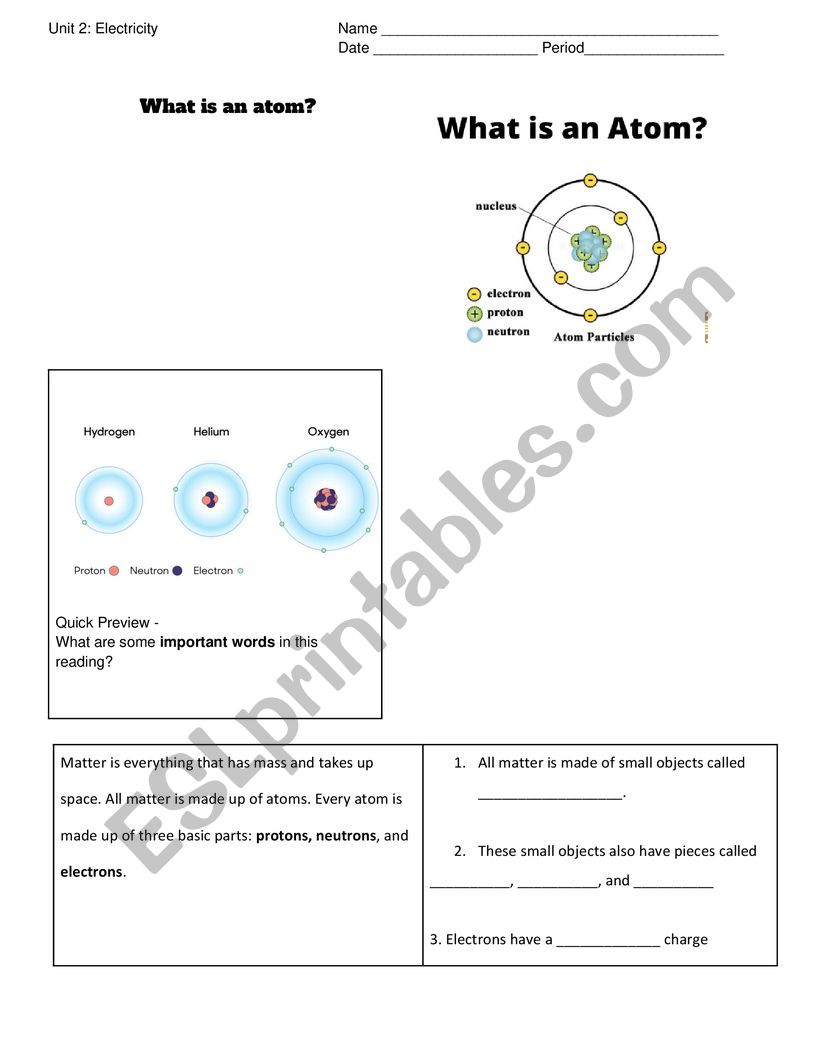 What is an atom worksheet