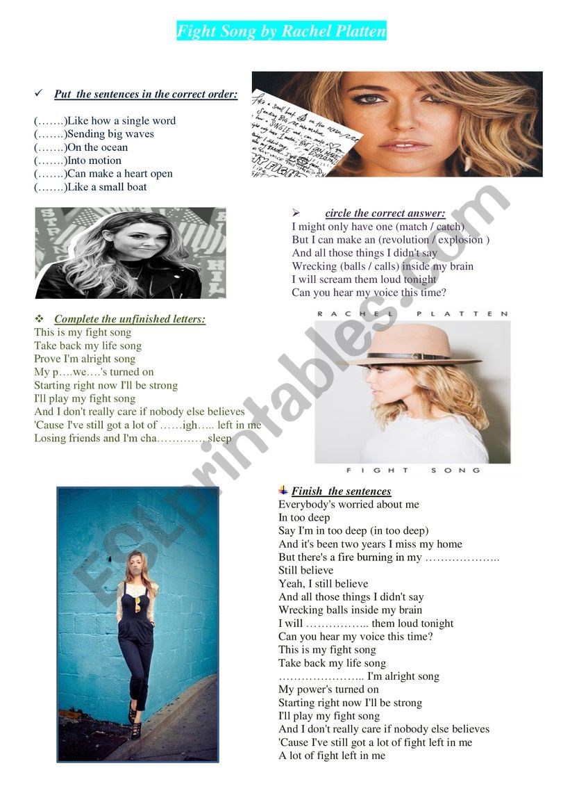 fight song by rachel platten worksheet
