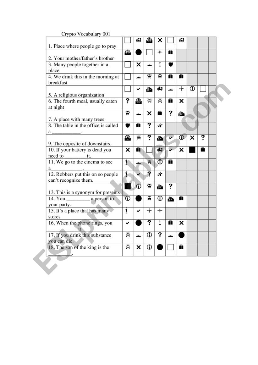Crypto Vocabulary 001 worksheet