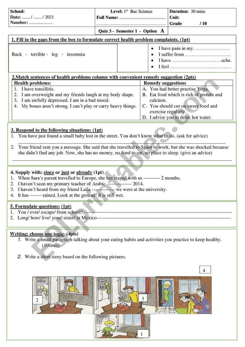 quiz 1 st bac unit 3 worksheet