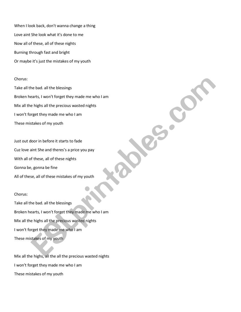 Kwesi: Mistakes Of My Youth - ESL worksheet by shacurington