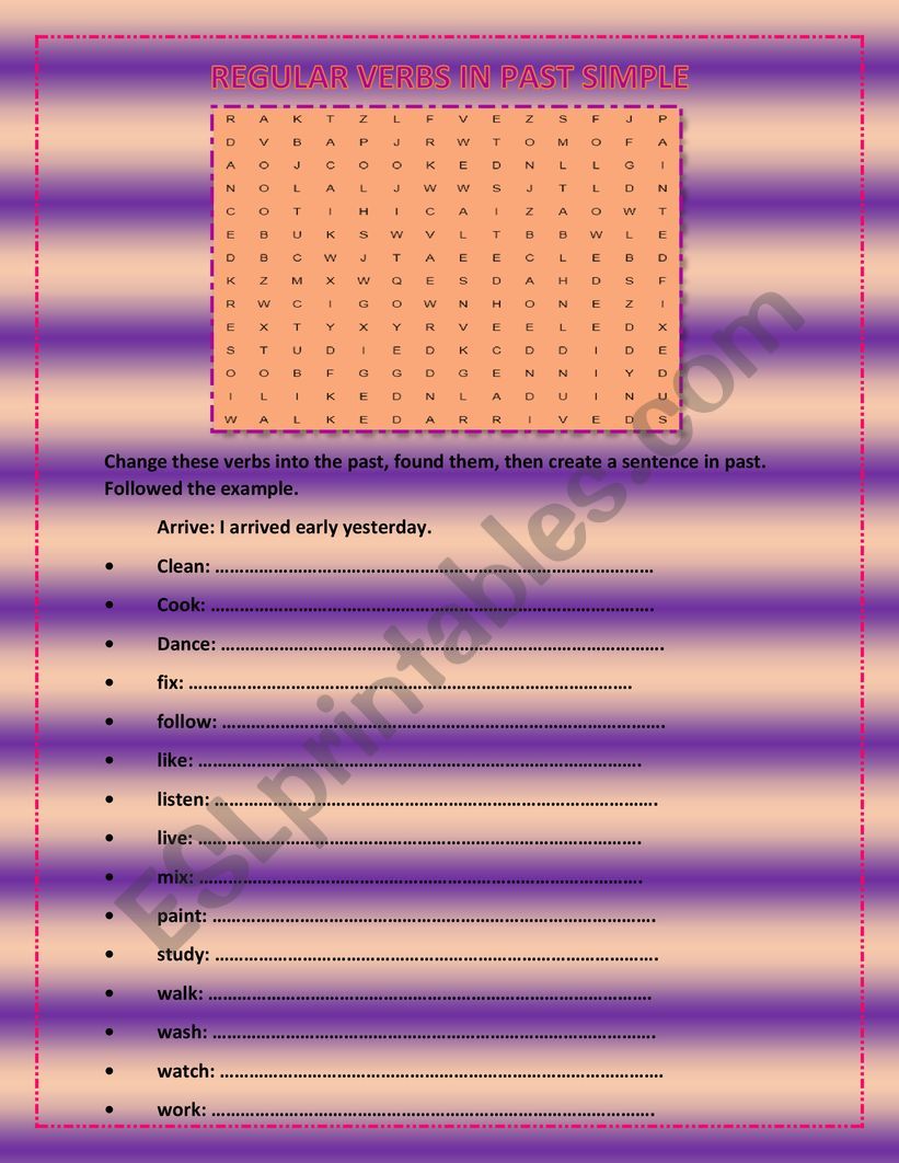 REGULAR VERBS IN PAST SIMPLE worksheet