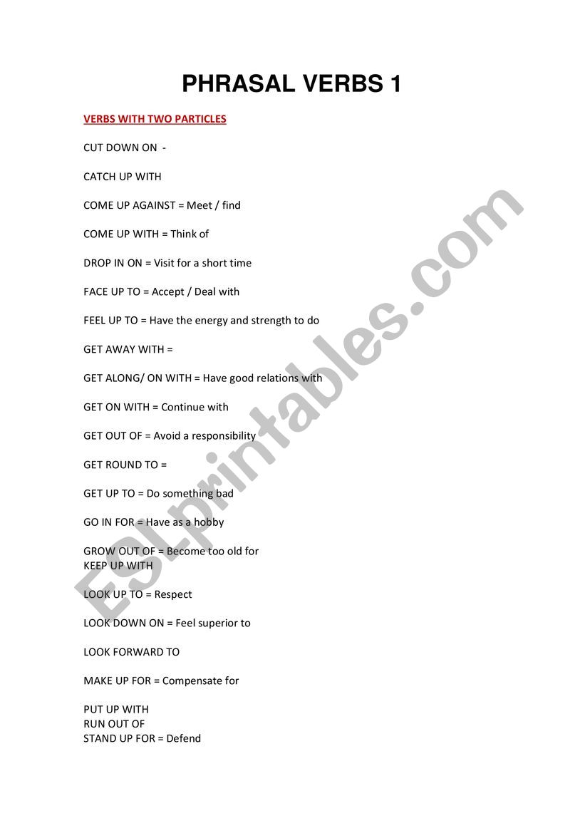 PHRASAL VERBS ( TWO PARTS) worksheet